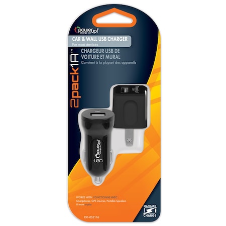 Power Up! USB Charger AC-DC 2 pc Black 191-052116